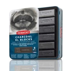 Derwent Charcoal XL Blocks Tin Of 6 -Painting Supplies 2306196 Derwent Charcoal XL Blocks Tin 6 Hero Open Pack
