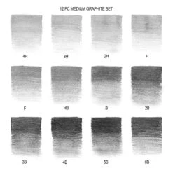 Winsor & Newton Studio Collection Medium Graphite Pencil X12 -Painting Supplies 884955064856 WNSTUDIOCOLLECTION12PCMEDIUMGRAPHITEPENCILS SWATCHES