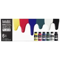Liquitex Basics Acrylic Fluid - 118ml - Set Of 6 Assorted Colours -Painting Supplies 887452056522 LQX BASICS FLUID 6 SET ROW FOP 887452056522