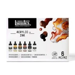 Liquitex Acrylic Ink Set 6 X 30ml - Iridescents -Painting Supplies 887452997498 LQX ACRYLIC INK SET 6X30ML IRIDESCENTS FRONT 887452997498