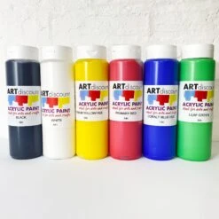 ARTdiscount Acrylic Paint 500ml Bottles - Assorted Colours - Trial Pack Of 6