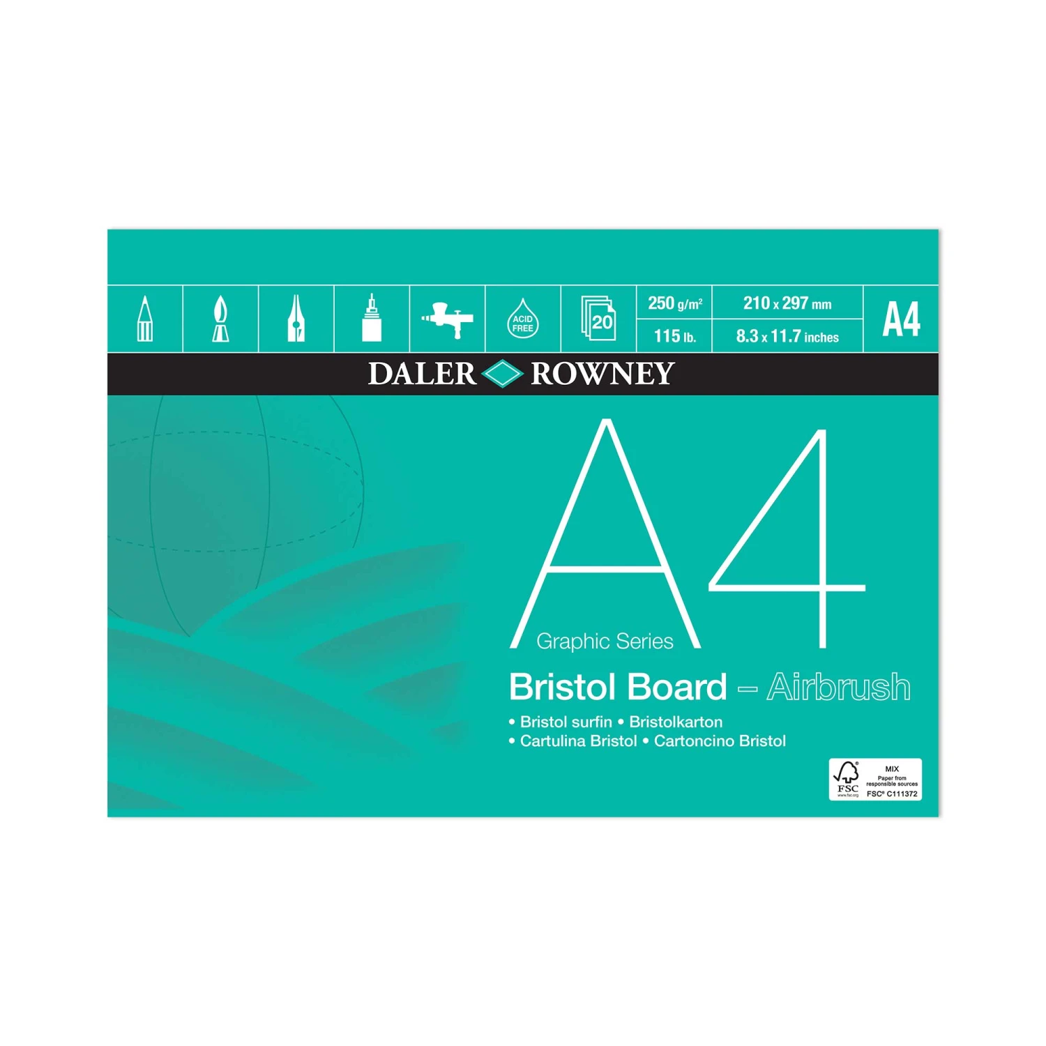 Daler-Rowney Bristol Board Pad 250gsm 20 Sheets 2 Daler-Rowney Bristol Board Pad 250gsm 20 Sheets - Image 2