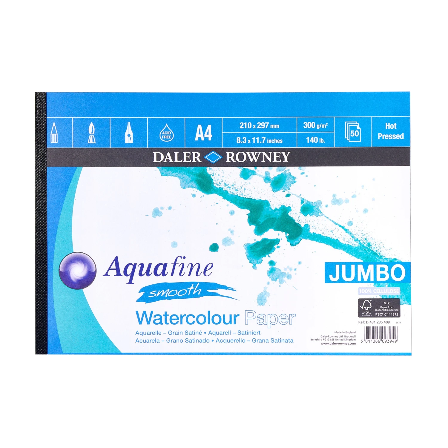 Daler-Rowney Aquafine JUMBO Watercolour Pads - 300gsm (140lb) - HOT PRESSED 1 Daler-Rowney Aquafine JUMBO Watercolour Pads - 300gsm (140lb) - HOT PRESSED