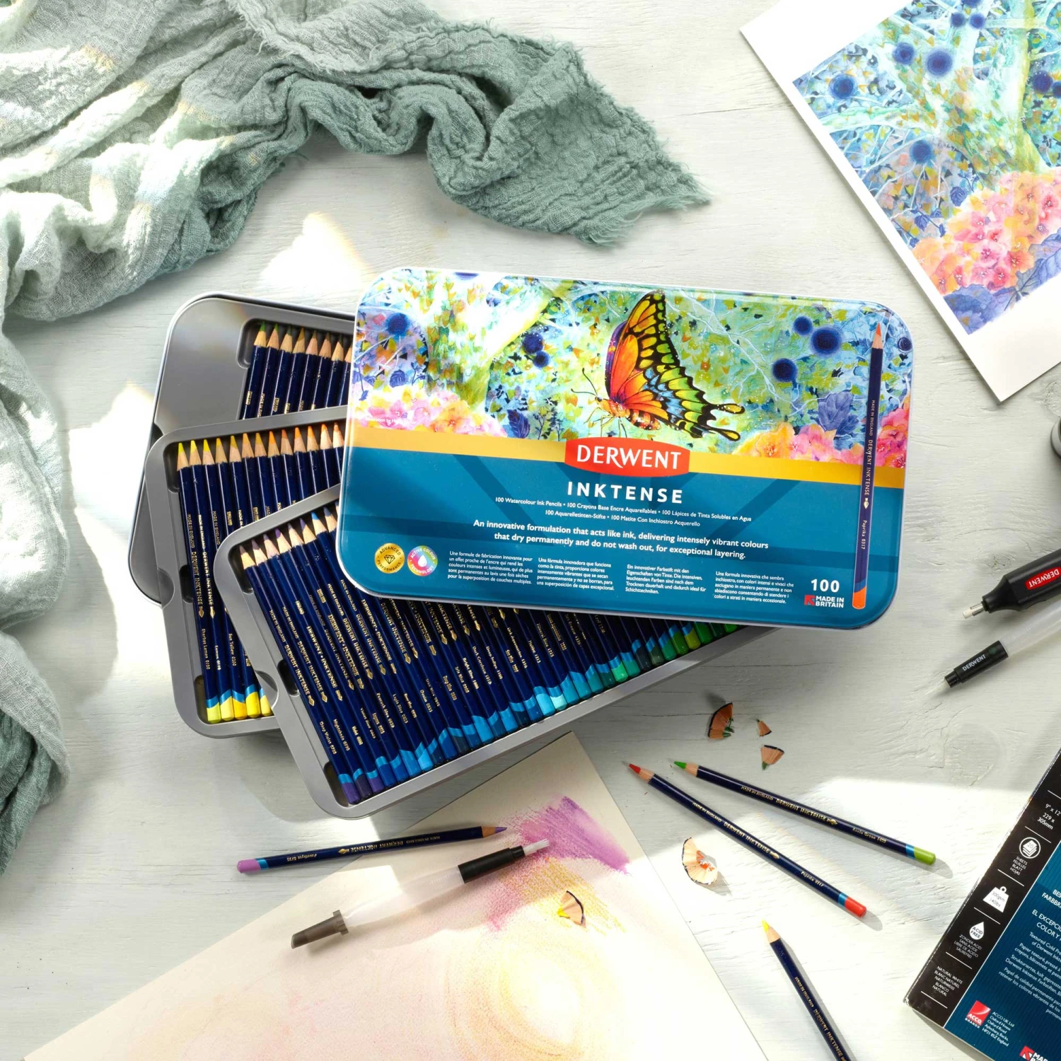 Derwent Inktense Watercolour Ink Pencils Tin Of 100 Assorted Colours 5 Derwent Inktense Watercolour Ink Pencils Tin Of 100 Assorted Colours - Image 5