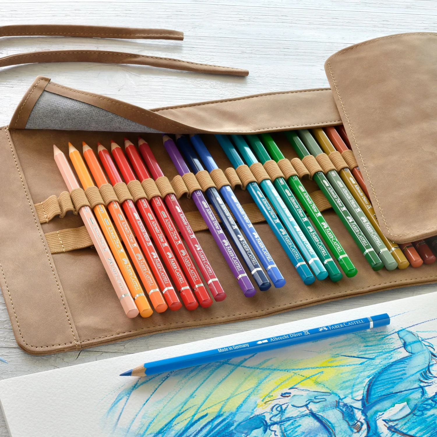 Faber-Castell Albrecht Durer 30 Artists' Watercolour Pencil Set With Roll Case & Brush 5 Faber-Castell Albrecht Durer 30 Artists' Watercolour Pencil Set With Roll Case & Brush - Image 5