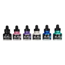 Daler-Rowney FW Pearlescent Inks Set - Includes FREE ARTdiscount Watercolour Brush Set (RRP. £14.63) -Painting Supplies FW Pearlescent Acrylic Ink Set 6x29.5ml 5
