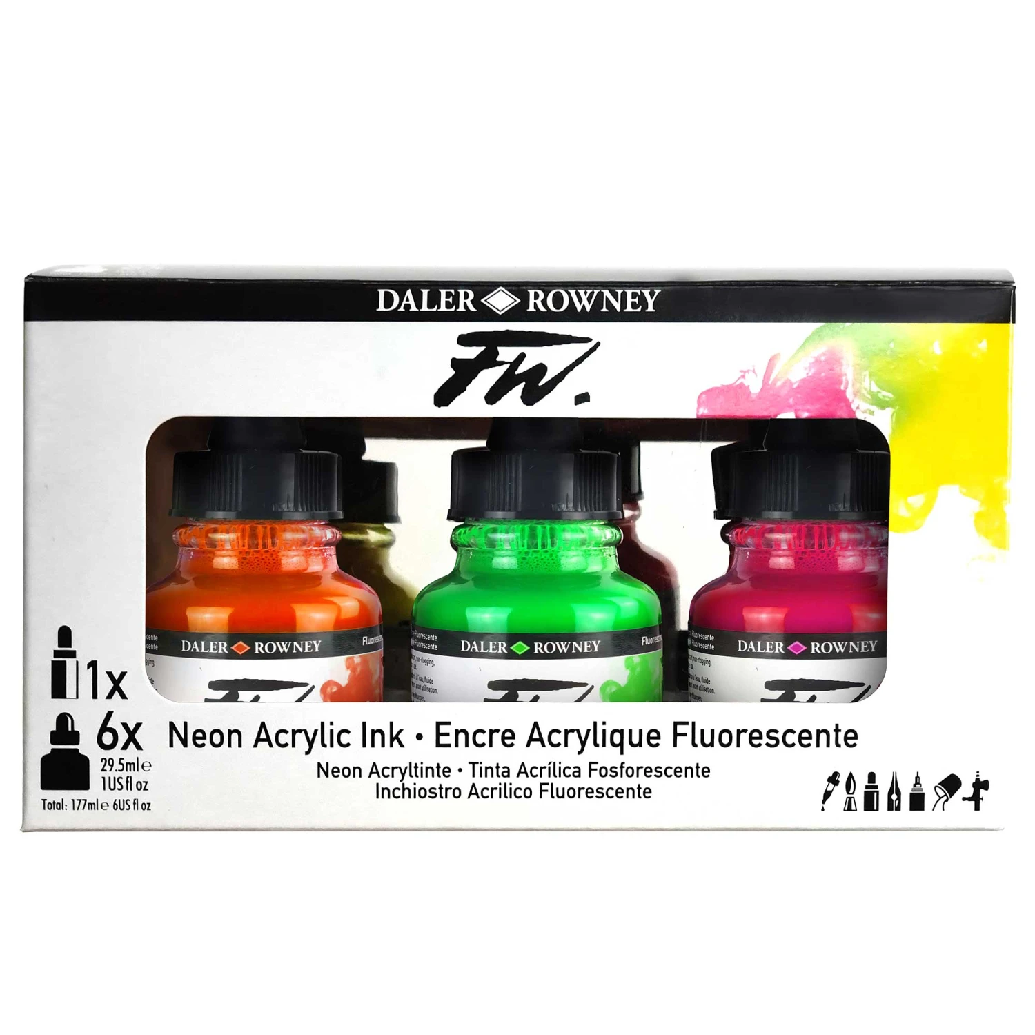 Daler-Rowney FW Acrylic Ink Neon Set 2 Daler-Rowney FW Acrylic Ink Neon Set - Image 2
