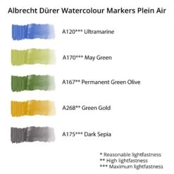 Faber-Castell Albrecht Dürer Watercolour Markers - Plein Air - Set Of 5 - FREE Faber-Castell Watercolour Pad A4 RRP £14.89 -Painting Supplies Faber Castell Watercolour Markers Plein Air swatches