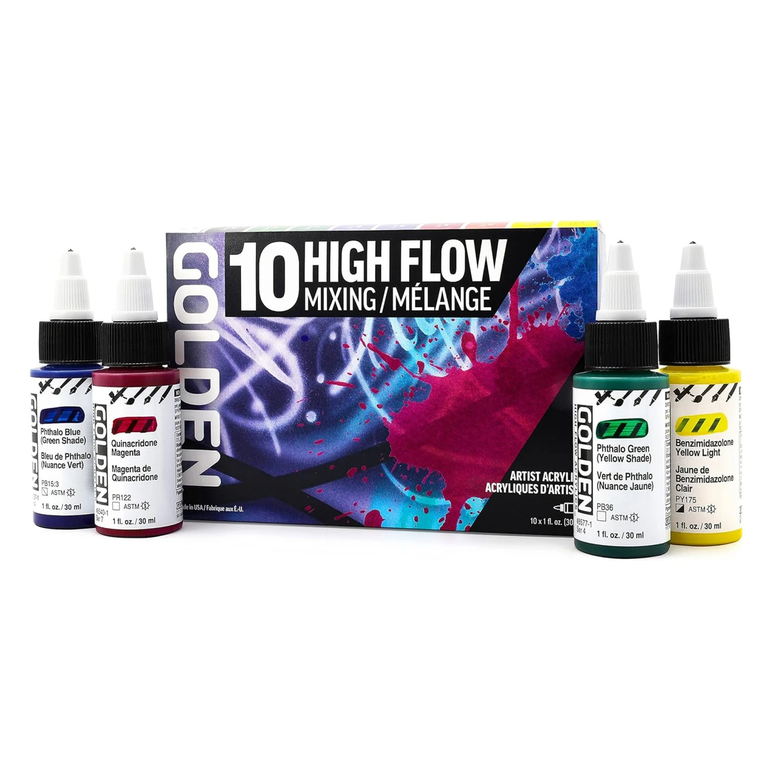 Golden High Flow Artist Acrylics Mixing Set Of 10 X 30ml 1 Golden High Flow Artist Acrylics Mixing Set Of 10 X 30ml