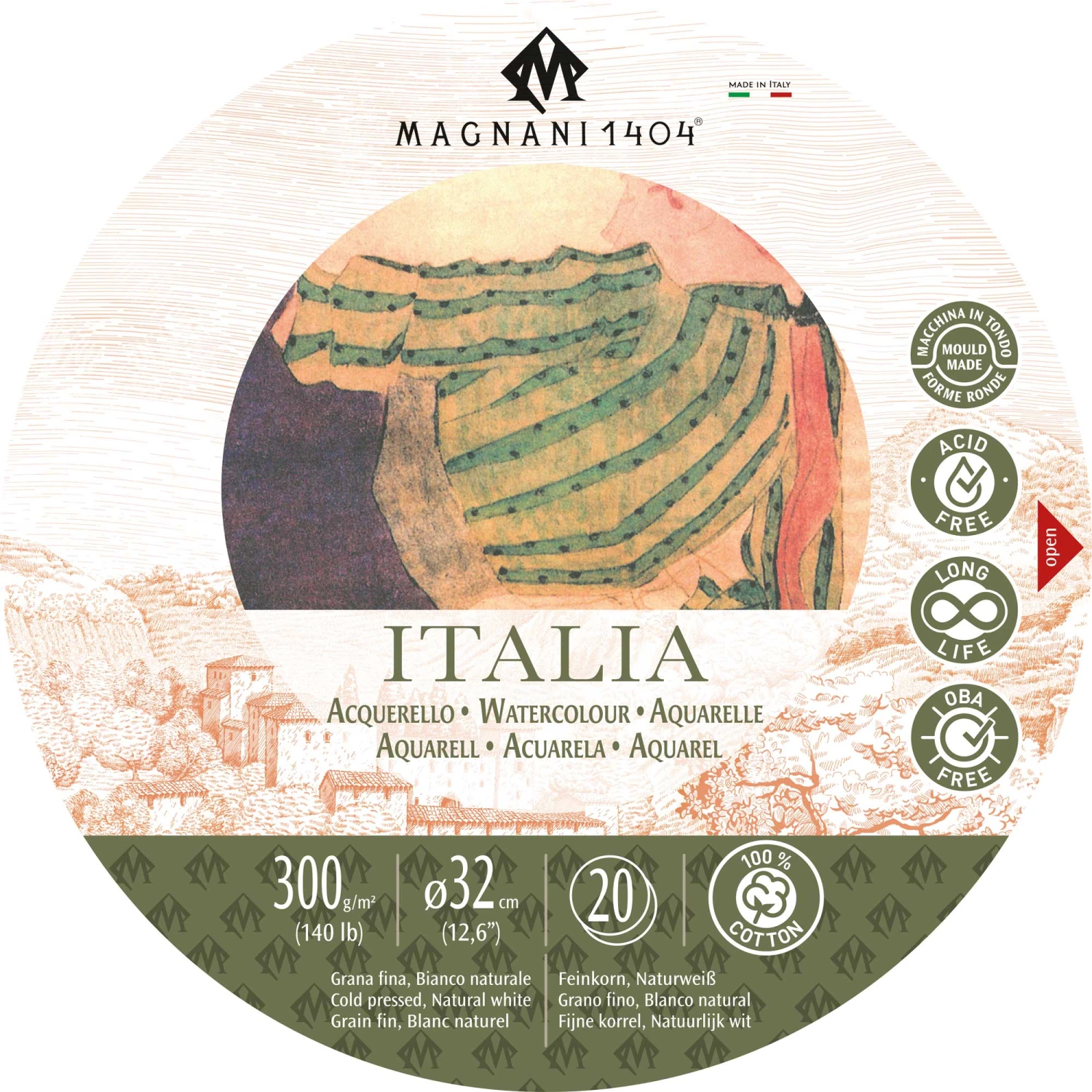 Magnani 1404 Italia Watercolour Block Round - 300gsm - Cold Pressed - 20 Sheets 1 Magnani 1404 Italia Watercolour Block Round - 300gsm - Cold Pressed - 20 Sheets