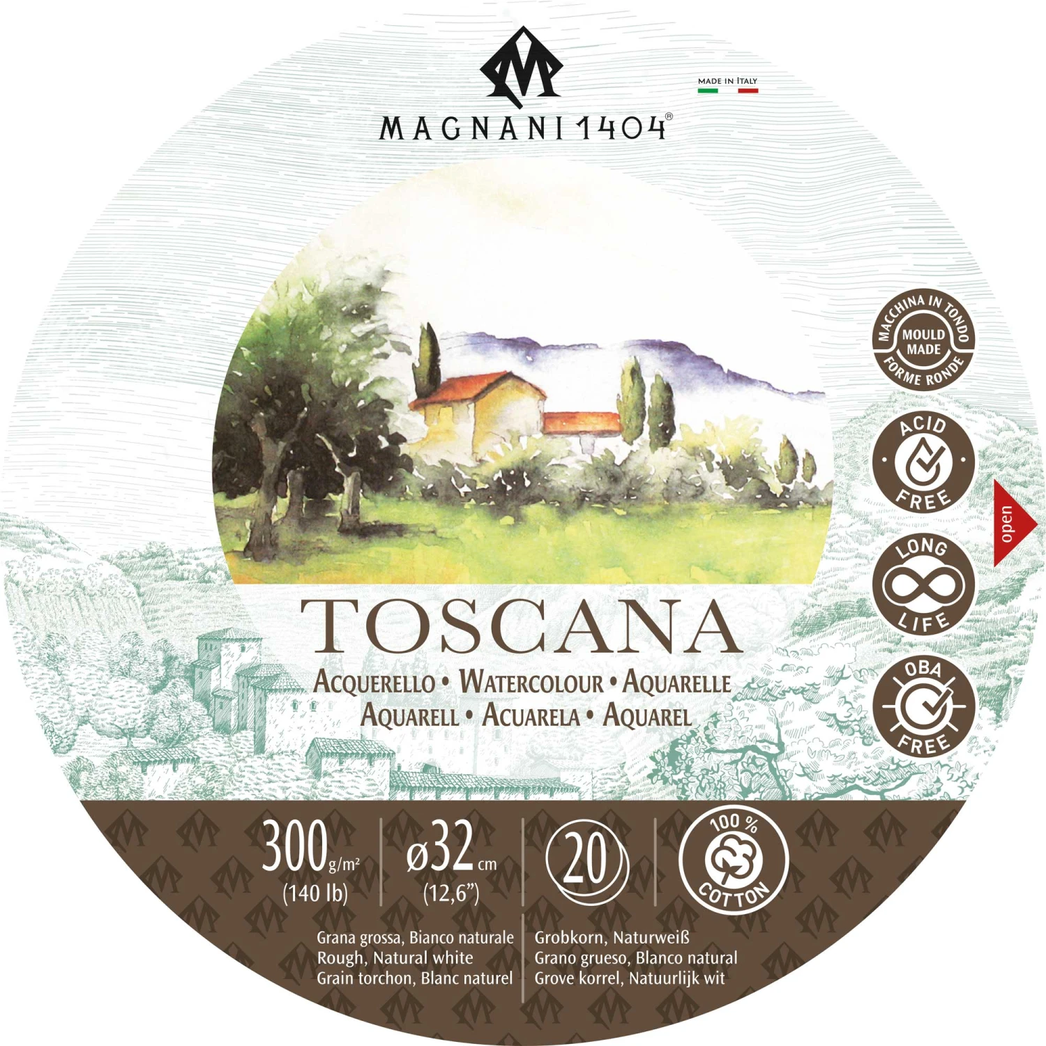 Magnani 1404 Toscana Watercolour Block Round - 300gsm - Rough - 20 Sheets 1 Magnani 1404 Toscana Watercolour Block Round - 300gsm - Rough - 20 Sheets