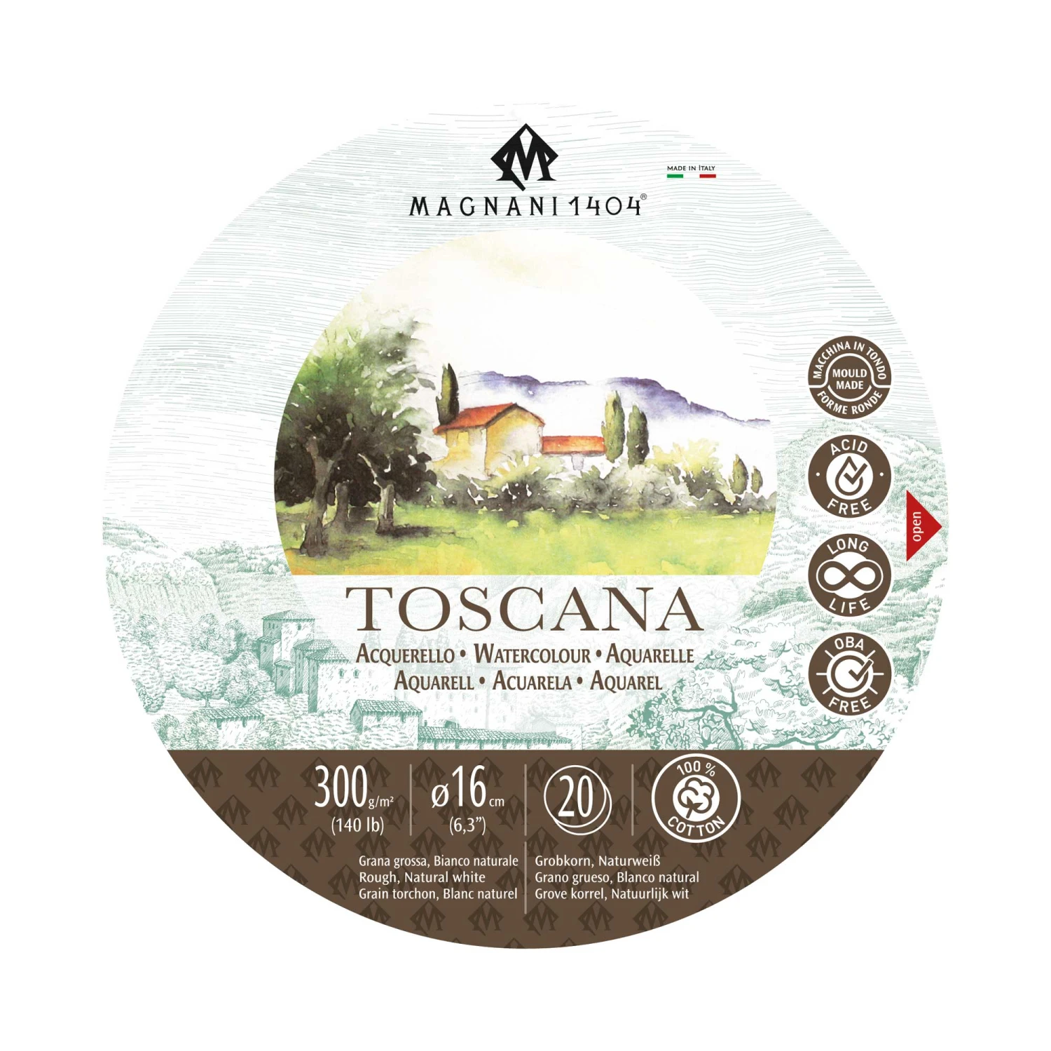 Magnani 1404 Toscana Watercolour Block Round - 300gsm - Rough - 20 Sheets 2 Magnani 1404 Toscana Watercolour Block Round - 300gsm - Rough - 20 Sheets - Image 2