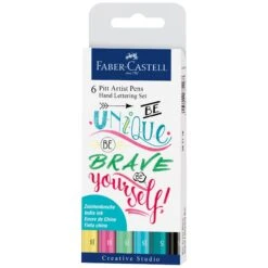 Faber-Castell Indian Ink Pitt Artist Pens - Hand Lettering Set Of 6 - PASTEL COLOURS
