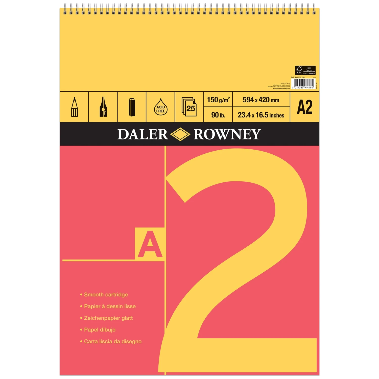 Daler-Rowney Red & Yellow Spiral Bound Pad 4 Daler-Rowney Red & Yellow Spiral Bound Pad - Image 4