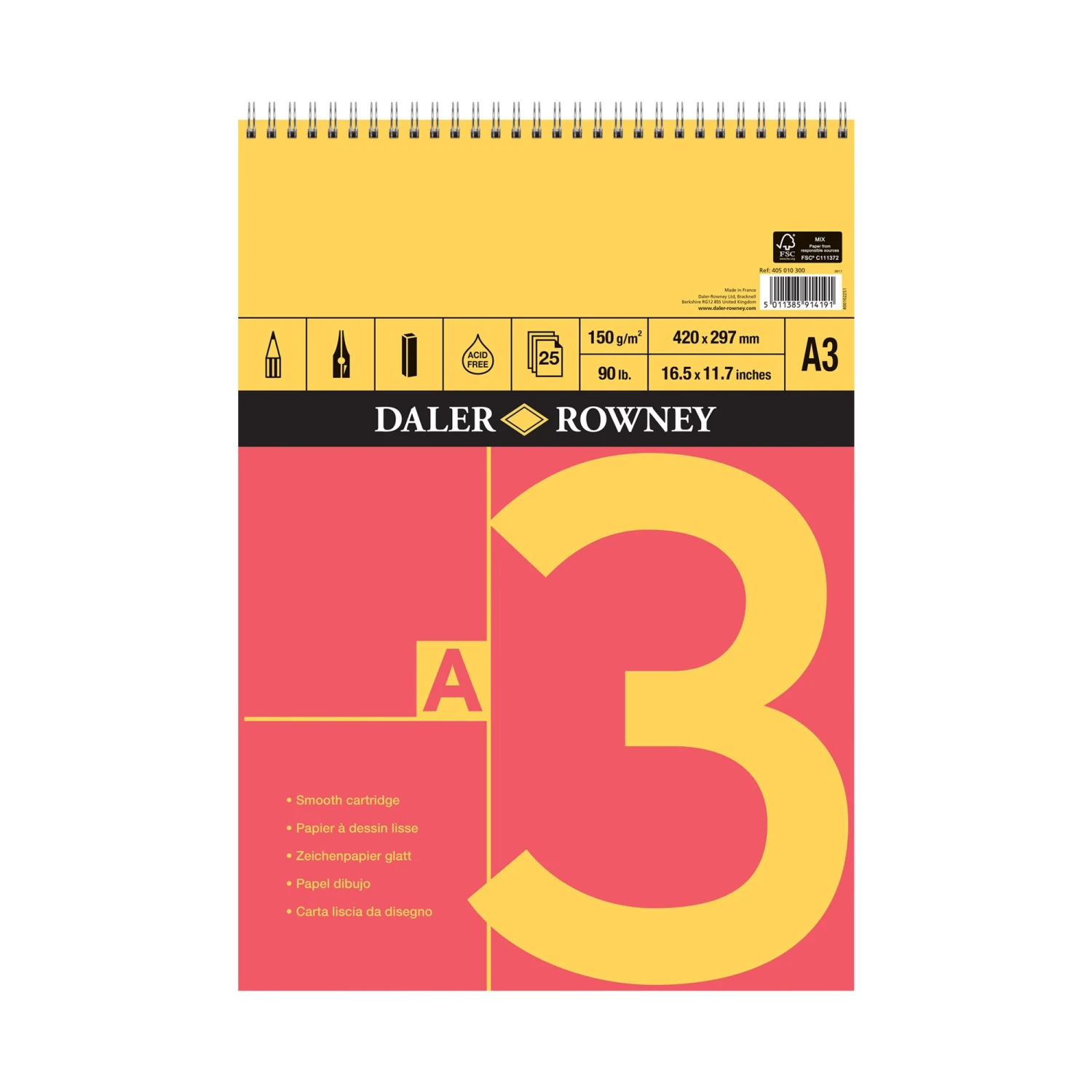 Daler-Rowney Red & Yellow Spiral Bound Pad 3 Daler-Rowney Red & Yellow Spiral Bound Pad - Image 3