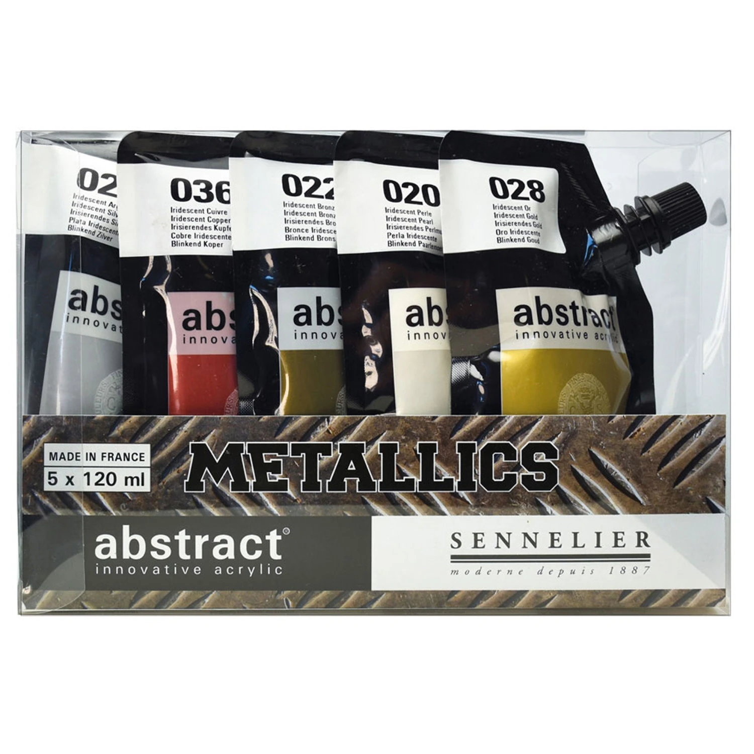 Sennelier Abstract Acrylic Paint Pouches - 5 X 120ml - Metallics 1 Sennelier Abstract Acrylic Paint Pouches - 5 X 120ml - Metallics
