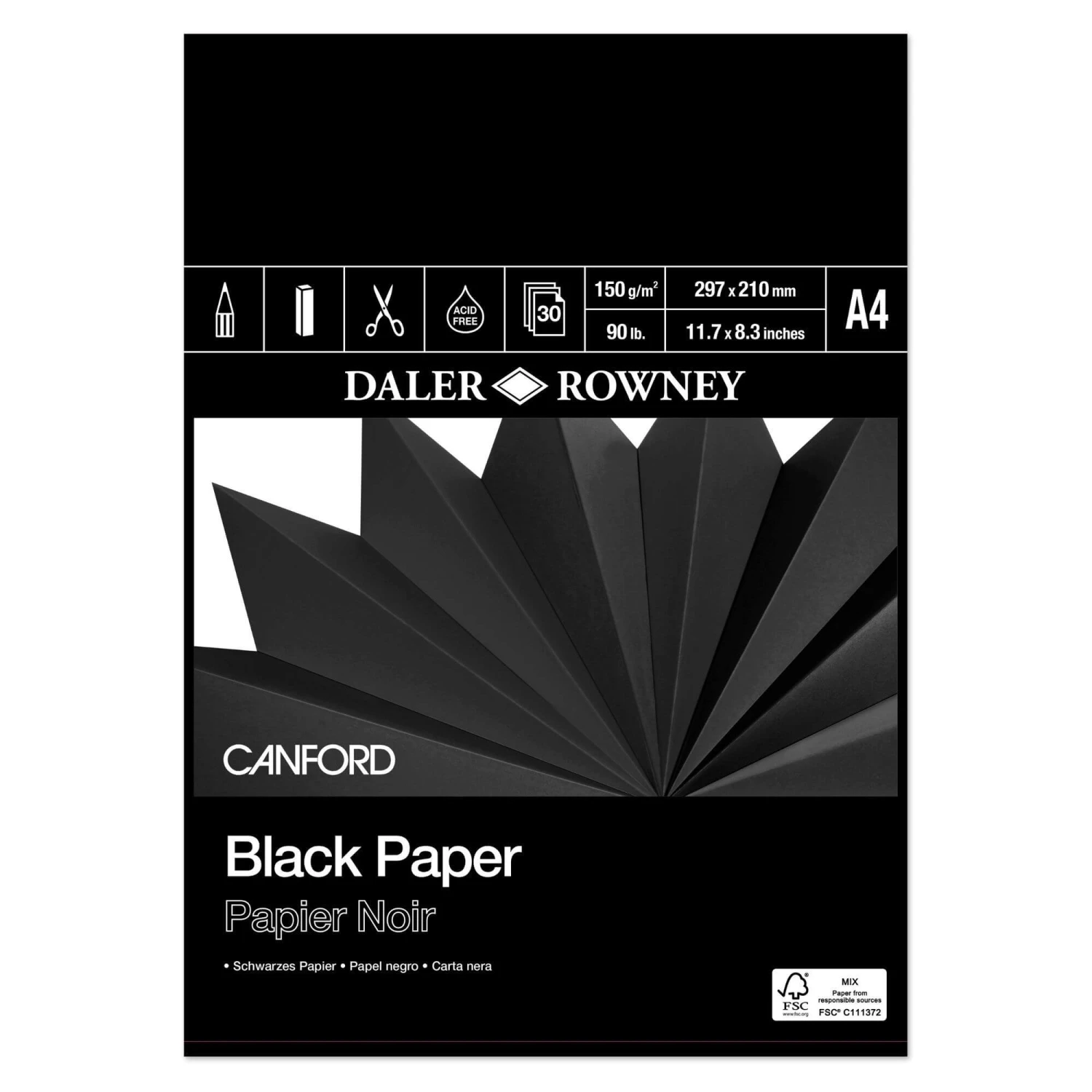 Daler-Rowney Canford Black Pad 150gsm 30 Sheets 1 Daler-Rowney Canford Black Pad 150gsm 30 Sheets