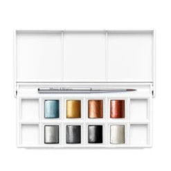 Winsor & Newton Watercolour 8 Half Pan Metallic Pocket Set 8 Winsor & Newton Watercolour 8 Half Pan Metallic Pocket Set -Painting Supplies WN COTMAN 9 PC METALLICS POCKET BOX OPEN 884955090688