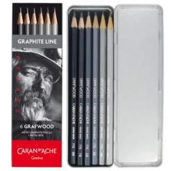 Caran D'Ache 6 Grafwood Artist Graphite Pencils + Metal Box