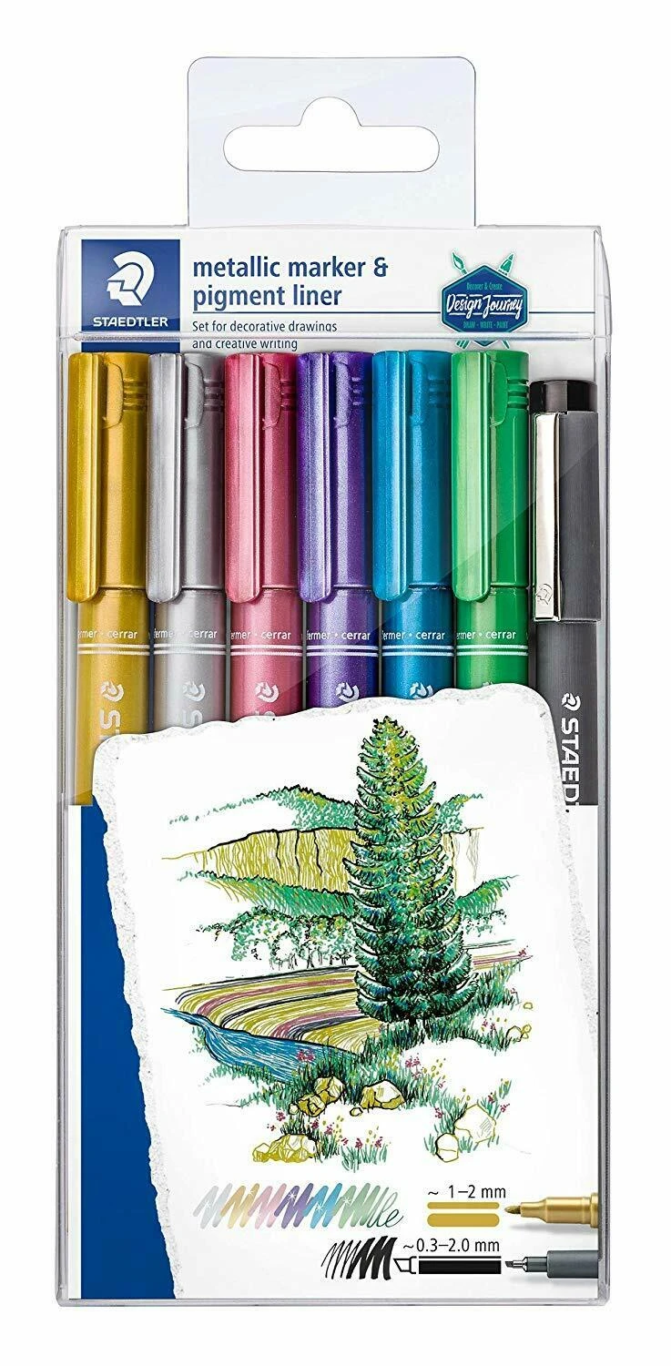 Staedtler Metallic Markers + Pigment Liner - Set Of 7 1 Staedtler Metallic Markers + Pigment Liner - Set Of 7